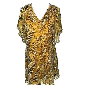 Metrostyle Beaded Animal Print V Neck Dress Size Medium Beaded Sequins NWOT